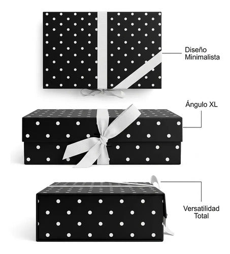 Caja De Tapa Premium Tapa Dura Gift Box Color Negro Puntas Blancos M