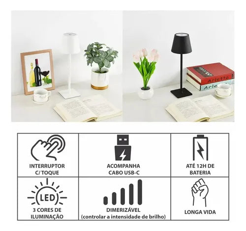 Lámpara De Mesa Led Inalámbrica Con Batería Recargable Usb