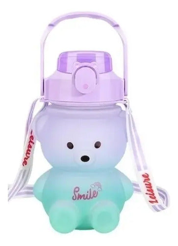 Botella De Agua Grande Oso Kawai Capacidad 1400ml Color Violeta/azul