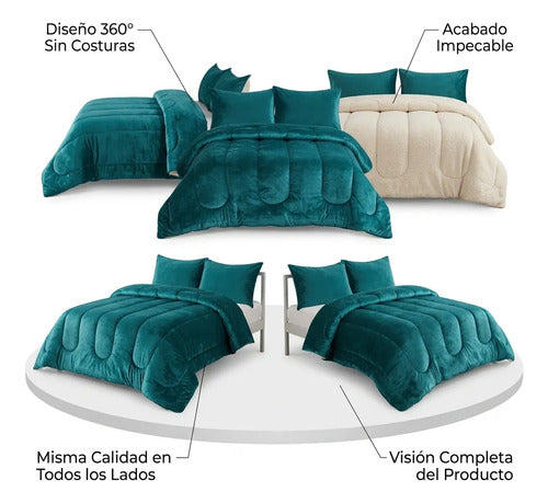 Cobertor Cubrecama Sherpa Chiporro Peludo Invierno 2.5 Plaza Verde Liso