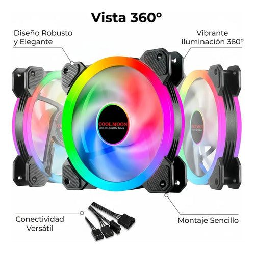 Kit 3 Ventilador Fan Cooler Cpu Led Rgb 12cm Control Remoto Negro