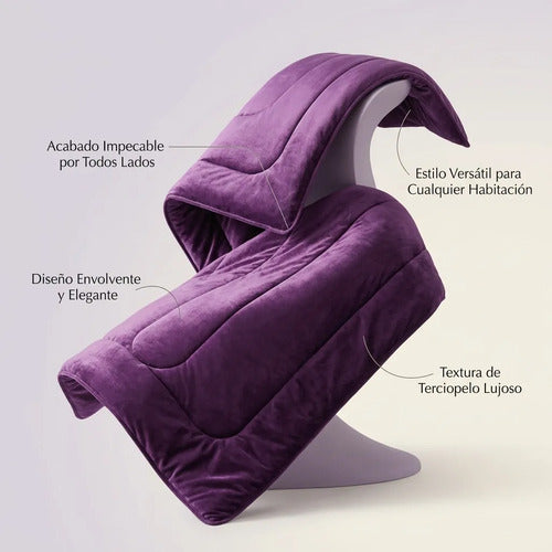 Cobertor Cubrecama Sherpa Chiporro Peludo Invierno 2.5 Plaza Violeta Oscuro Liso