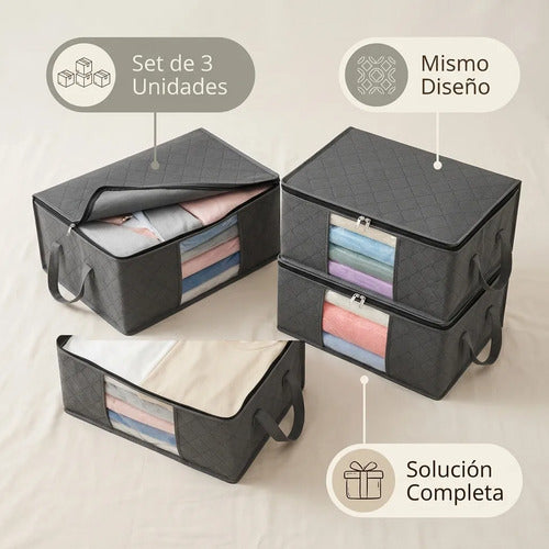 Bolsa Organizadora Almacenamiento Ropa Sabanas Pack X3 Gris