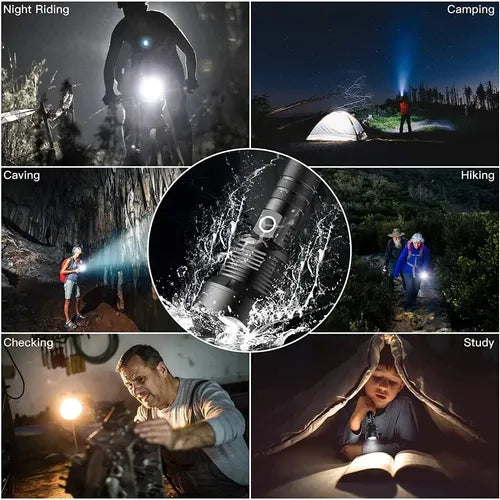 Linterna De Mano P50 Impermeable De 5.000 Lumen Carga Usb Blanco Negro