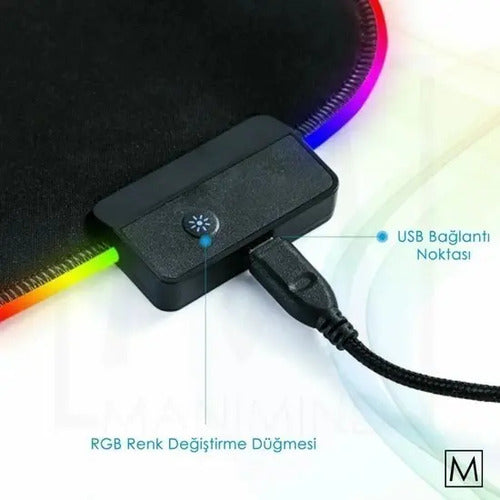 Mouse Pad Negro Alfombrilla 7 Colores Led Rgb 35x25cm Negro