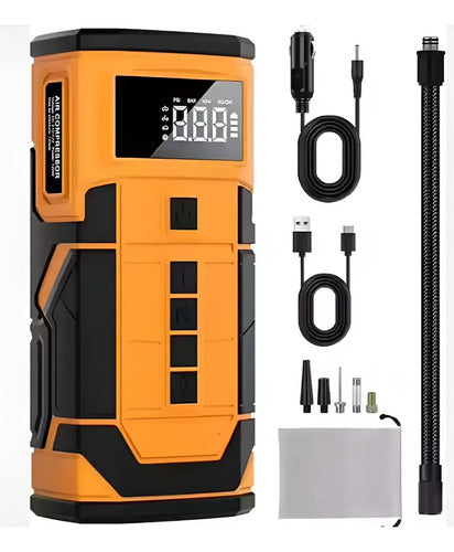 Compresor De Aire Y Arrancador De Batería 12000mah Naranja 50 Bifásica