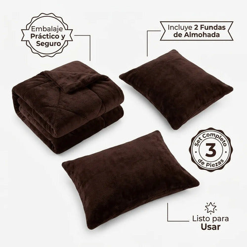 Cobertor Cubrecama Sherpa Chiporro Peludo Invierno 2.5 Plaza Marrón Liso