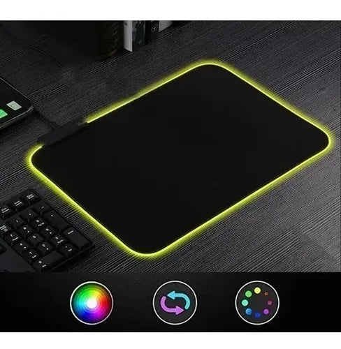 Mouse Pad Negro Alfombrilla 7 Colores Led Rgb 35x25cm Negro