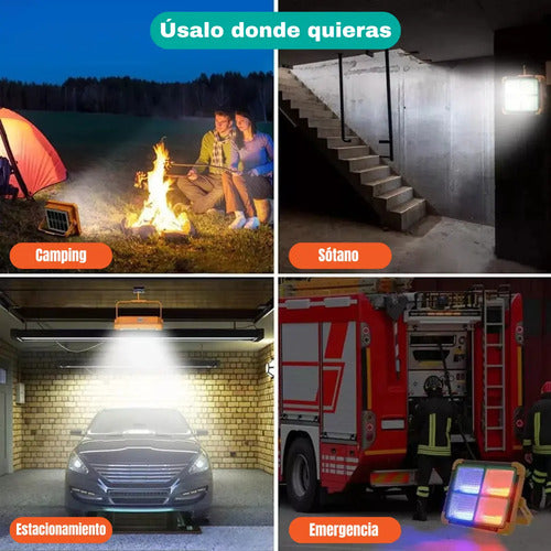 Foco Led Solar Emergencia Baliza Recargable 500w Camping Amarillo Blanco Cálido