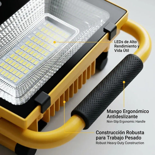Pack De 4 Focos Solares Led De 100w, Recargables Y Portátiles, Ip66 Para Exterior Amarillo Blanco Cálido
