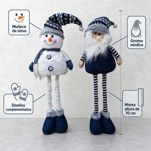 Mono Patas Largas Azul Blanco 70cm Muñeco Navidad Adorno Blanco Azul