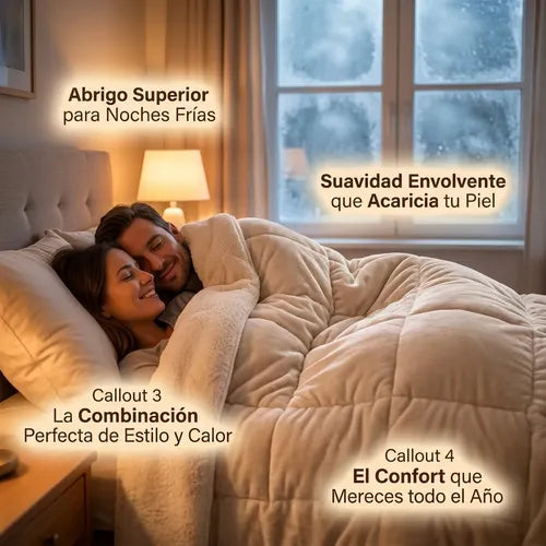 Cobertor Cubrecama Sherpa Chiporro Peludo Invierno 2.5 Plaza Beige Liso