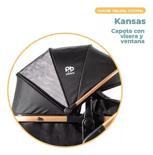 Coche Cuna Travel System Plegable Pikaboo Kansas Negro Negro Negro/dorado