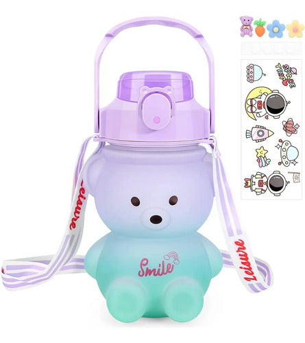 Botella De Agua Grande Oso Kawai Capacidad 1400ml Color Violeta/azul