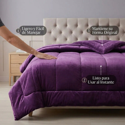 Cobertor Cubrecama Sherpa Chiporro Peludo Invierno 2.5 Plaza Violeta Oscuro Liso