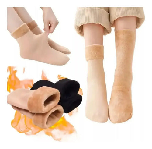 Pack X6 Pares Calcetines Térmicos Medias Termicas Polar Frio Beige Unica