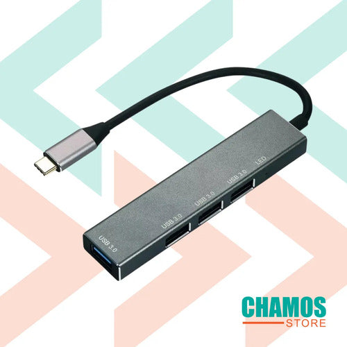 Hub Usb Tipo C 3.0 4 Puertos Usb 3.0 Metalico De Aluminio Gris Plata