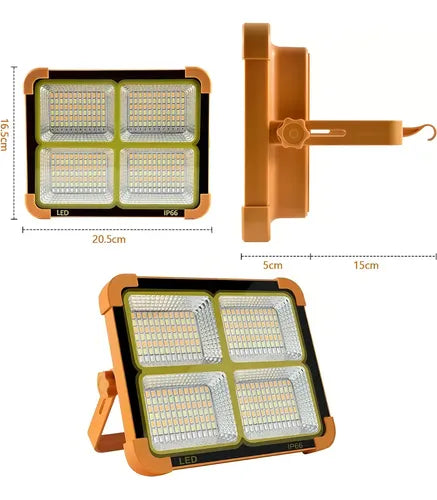 Lampara De Emergencia Foco Solar Recargable Led Con Power Bank Naranja