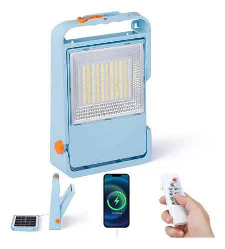 Linterna Emergencia Solar 3 En 1 Usb Recargable Foco Blanco Azul Claro