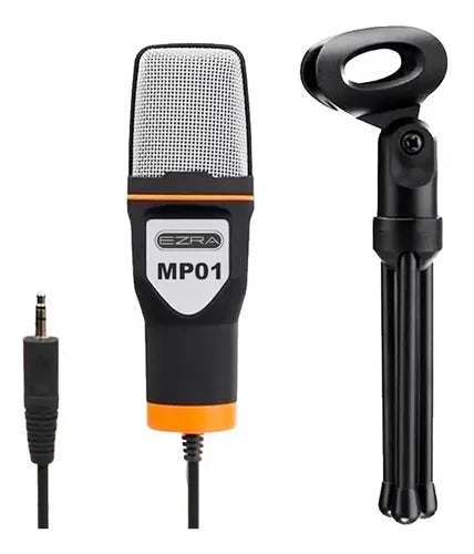 Microfono Condensador Con Tripode Omnidireccional Negro