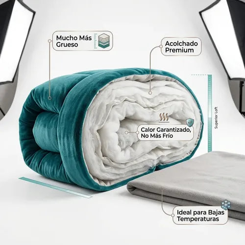 Cobertor Cubrecama Sherpa Chiporro Peludo Invierno 2.5 Plaza Verde Liso
