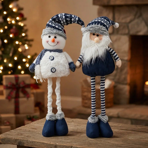 Mono Patas Largas Azul Blanco 70cm Muñeco Navidad Adorno Blanco Azul