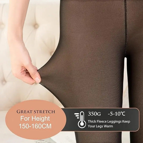 Calza Efecto Piel Panty Con Chiporro Invierno Forro Gruesa Negro Efecto Piel L-xl