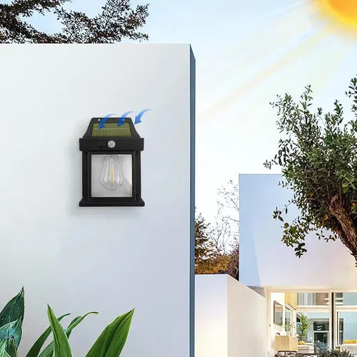 Farol Solar De Pared Sensor Movimiento Luz Cálida Exterior Negro