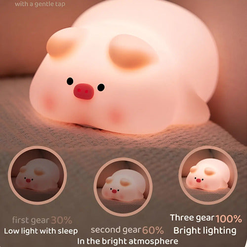 Lámpara De Noche Chancho Cerdo Silicona Regulable Recargable