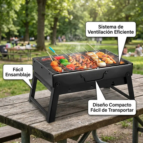 Parrilla Parrillera Plegable Portátil Acero Terraza Camping Parrilla Desmontable Churrasquera Portátil Parrilla Para Picnic Cocina Al Aire Libre Parrilla Patas Retráctiles Parrilla Maletín