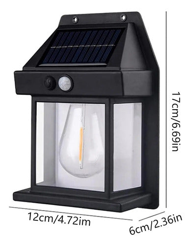 Farol Solar De Pared Sensor Movimiento Luz Cálida Exterior Negro