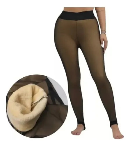 Calza Efecto Piel Panty Con Chiporro Invierno Forro Gruesa Negro Efecto Piel L-xl