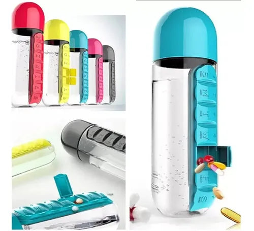Botella De Agua Pastillero Con Organizador De Pastillas Amarillo