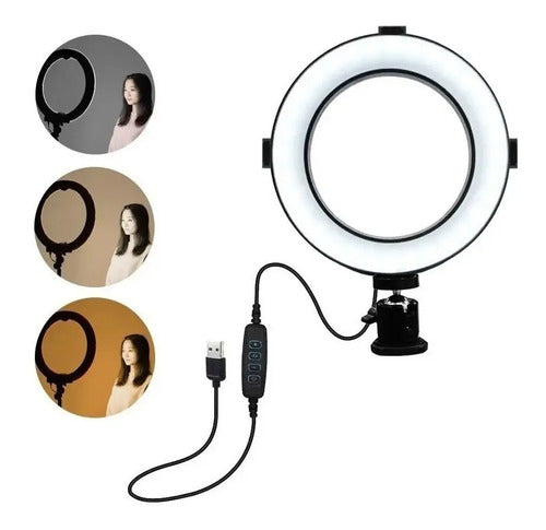 Aro De Luz Led 20cm + Tripode 1,60 Mtrs Tiktok Youtube Negro
