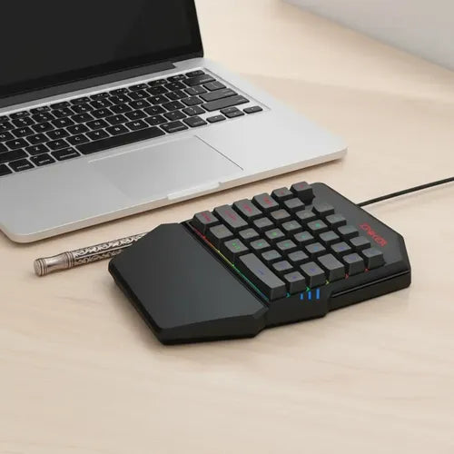 Teclado Gamer Una Mano Iluminado Led Rgb Usb Medio Cuerpo Negro 100