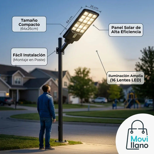 Pack 3 Focos Solares Led 2000w Para Exterior, Con Control Remoto Y Sensor De Movimiento Negro Blanco Frío
