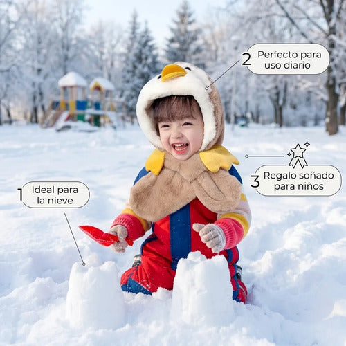 Gorro Cálido Sherpa Niño Niña Pato Colores Frío Invierno Beige Un Lisa