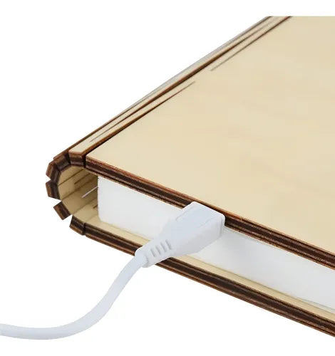 Lámpara De Mesa Libro Madera Plegable Portátil 3d Recargable Madera Beige