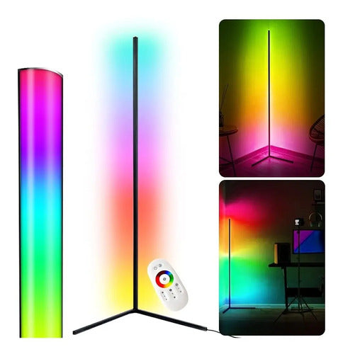 Lampara Lineal Esquina Ambiental Led Multicolor Rgb Control Negro