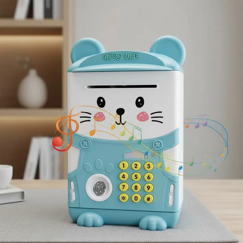 Alcancia Gatito Ahorro Electrónica Sonido Y Contraseña Gatito Celeste